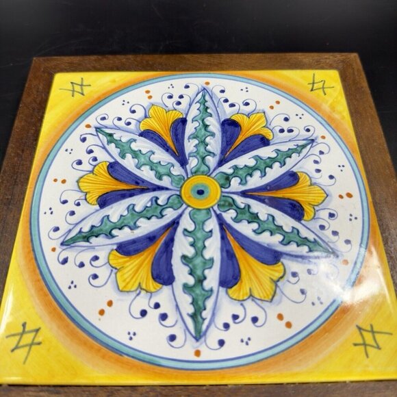 Pascal Ravello Pottery Italy Square Hand Painted Tile Wall Hanging Ceramic VTG - Picture 13 of 15